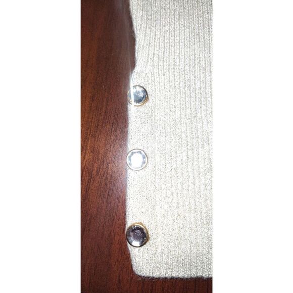 Carmen Marc Valvo Womens Ivory/Soft Gold Lurex Metallic Pullover Sweater NWT Siz - Picture 6 of 14